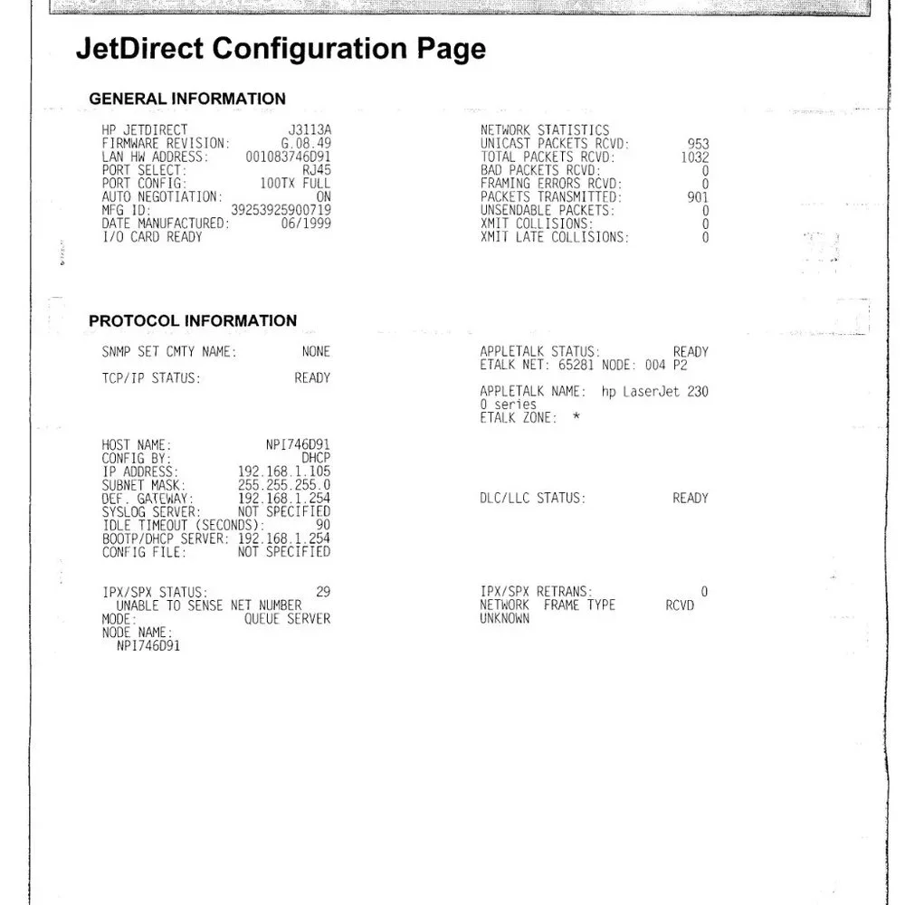 HP JetDirect 600N Print Server J3113A | J3113-60002 | DOM 06/1999 USED